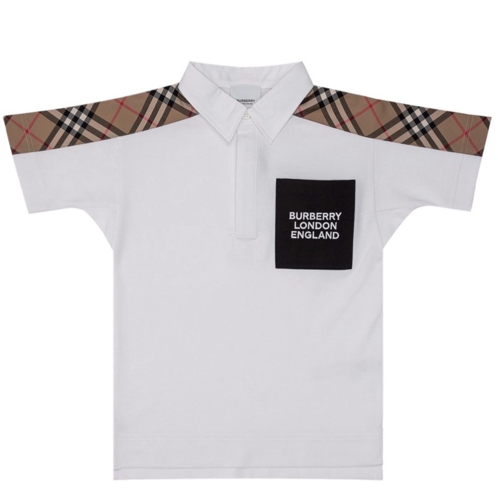 Burberry White Polo Shirt with Classic Collar and Check Design